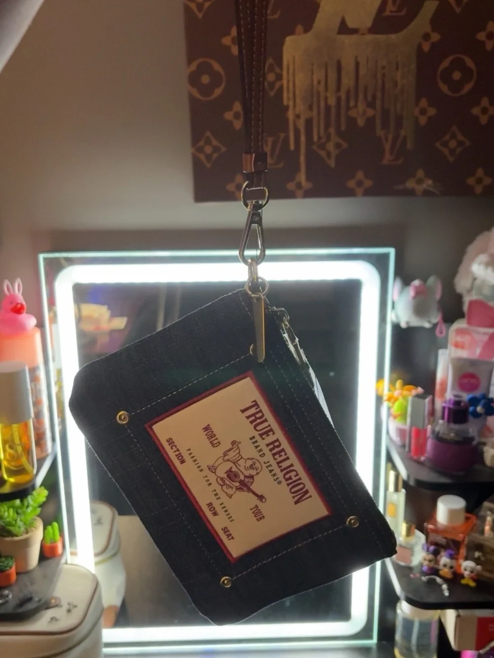 Brand New True Religion Black Denim Wristlet Wallet